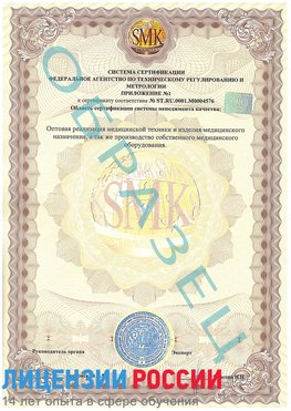 Образец сертификата соответствия (приложение) Касимов Сертификат ISO 13485